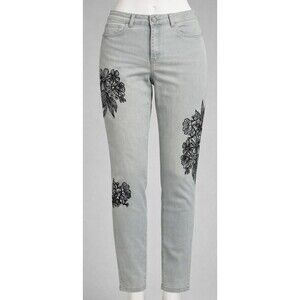 One 5 One Embroidered Floral Skinny Jeans Womens 14 Light Wash Boho Stretch
